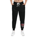 Black Athletic Joggers with Red Rose & Dagger Graphic — Rock Tattoo Style Sweatpants