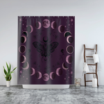 Moon Phase Moth Shower Curtain — Gothic Celestial Bathroom Decor