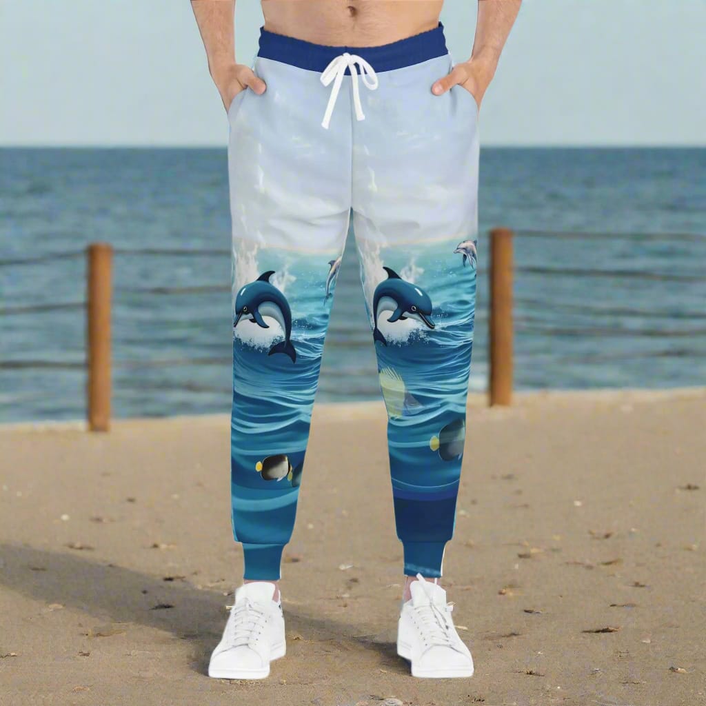 Unisex Ocean Waves Joggers - Dolphin Print Athletic Joggers