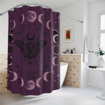 Moon Phase Moth Shower Curtain — Gothic Celestial Bathroom Decor