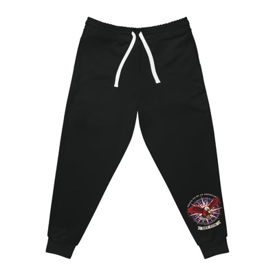 Black Athletic Joggers with Red Rose & Dagger Graphic — Rock Tattoo Style Sweatpants