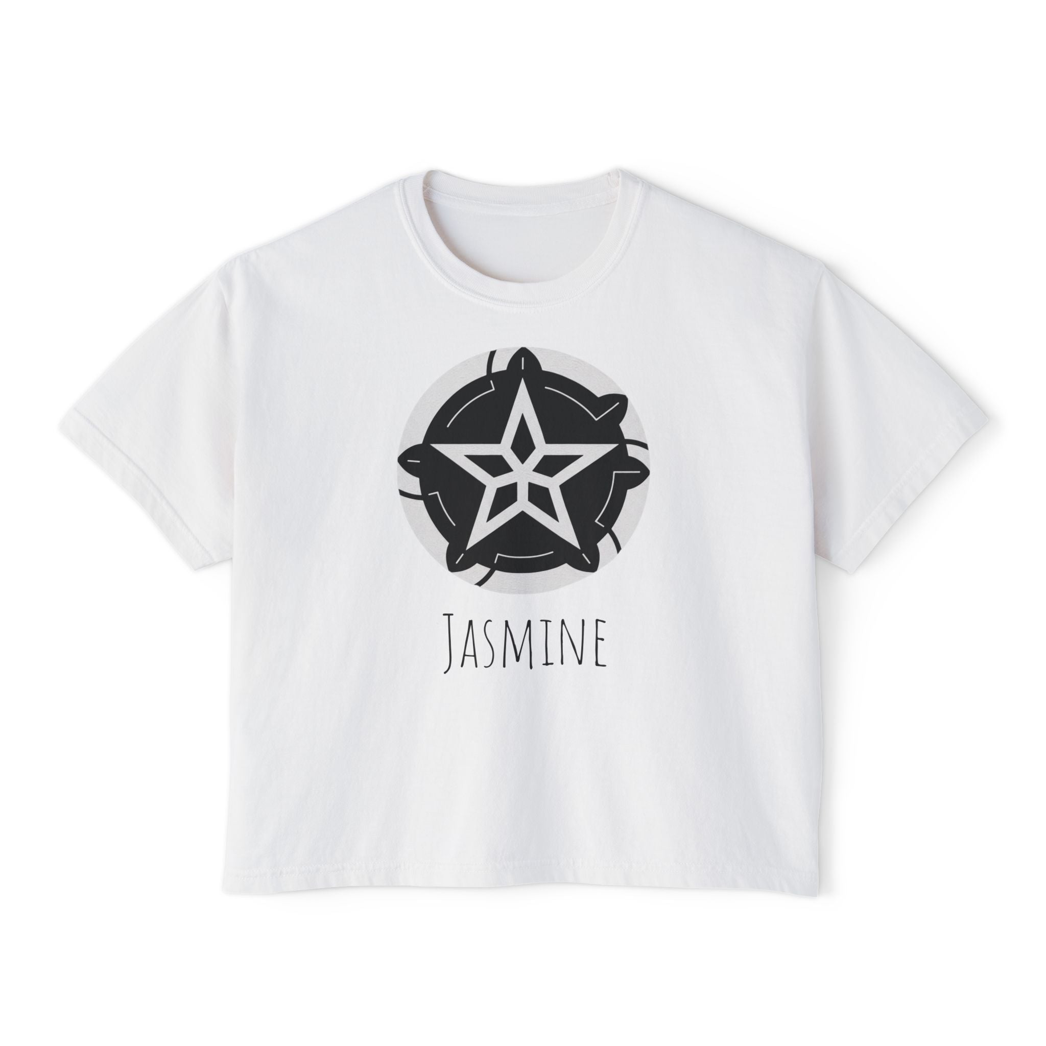 Women's Boxy Tee — Personalized Star Logo 'Jasmine' Crop Tee with 'Dream Big' Back