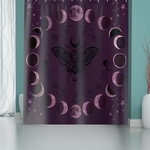 Moon Phase Moth Shower Curtain — Gothic Celestial Bathroom Decor