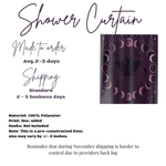 Moon Phase Moth Shower Curtain — Gothic Celestial Bathroom Decor