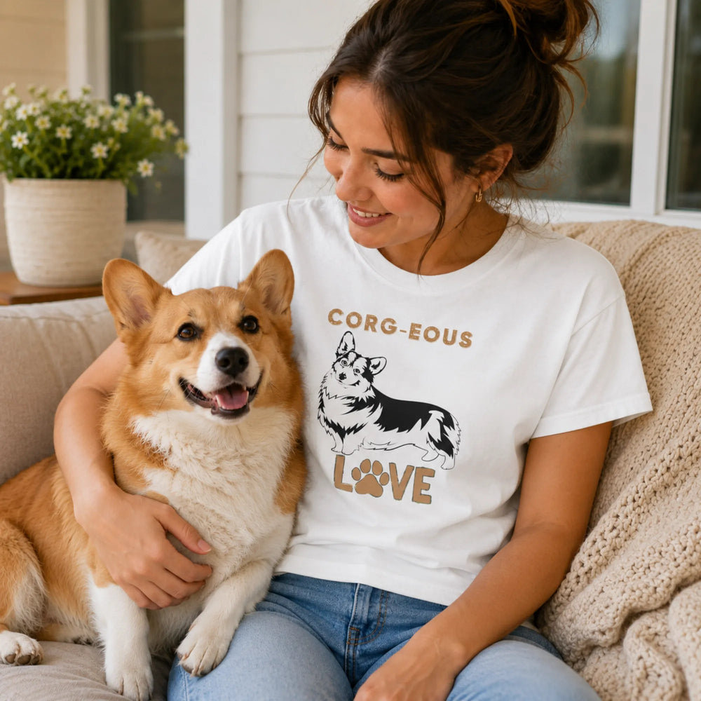 Corgi Love Graphic T-Shirt White-Citrus S-4XL