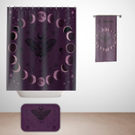 Moon Phase Moth Shower Curtain — Gothic Celestial Bathroom Decor