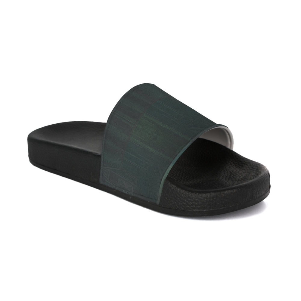 Women's Slide Sandals - Dark Teal Woodgrain Summer Slides