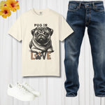 Pug in Love T-Shirt - Granite, female model outdoors | Our Phoenix Rise