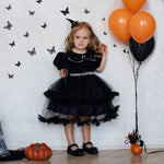 Mesh Puff Sleeve Halloween Dress - Toddler Modeling Black Style | Our Phoenix Rise