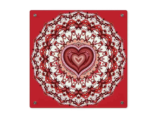 Red Heart Mandala Acrylic Wall Art Panels - Vibrant Home Decor - Iron Phoenix GHG