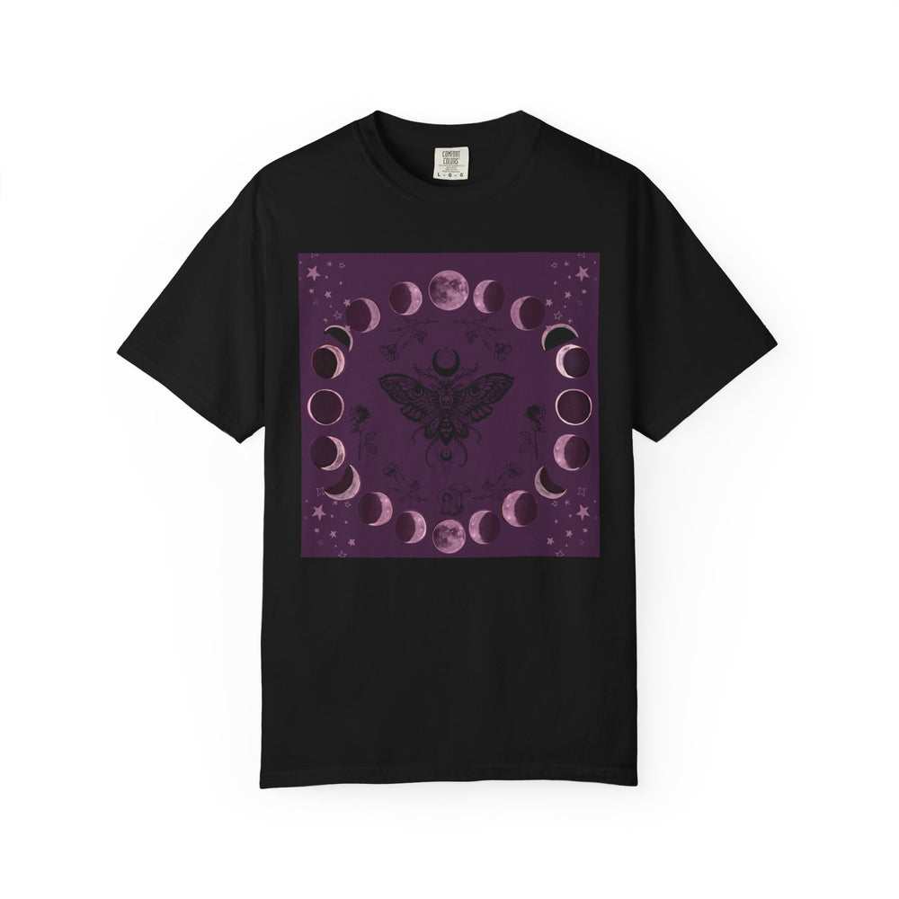 Moon Phase Moth T-shirt | Lunar Phases, Mystical Purple Design