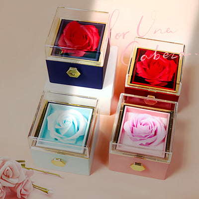 Rotating Preserved Rose Jewelry Gift Box - Red, Blue, Pink, Light Blue Assortment | Our Phoenix Rise