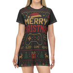 Merry Christmas Gamer T-Shirt Dress – Eat Sleep Game Repeat Holiday Dress