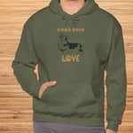 Corgi Love Graphic Hoodie - Woman wearing Sand | Our Phoenix Rise
