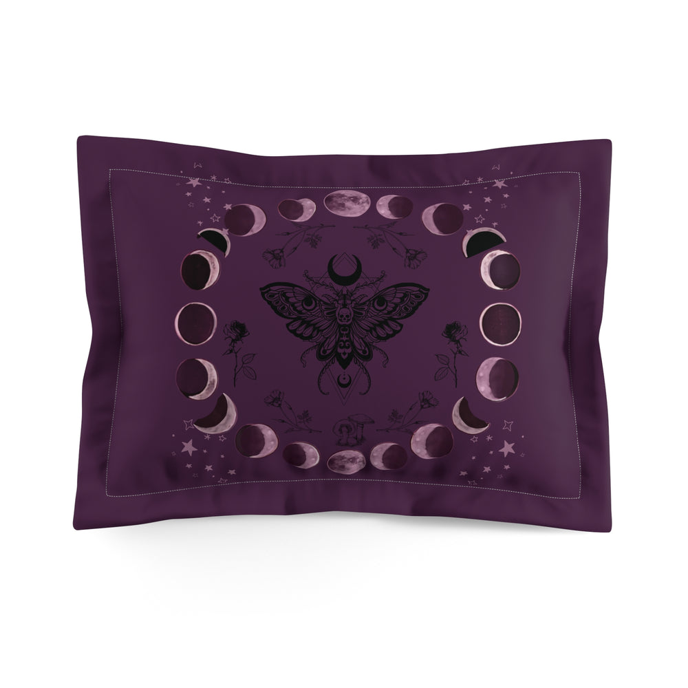 Moon Phase Moth Pillow Sham — Gothic Celestial Microfiber Pillowcase