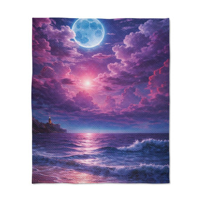 Moonlit Ocean Quilted Throw Blanket — Dreamy Purple Seascape Throw