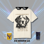 Golden Retriever Graphic T-Shirt - White, front on hanger | Our Phoenix Rise