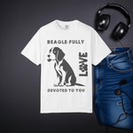 Close-up of the beagle design on the t-shirt