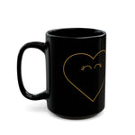 Gold Heart Face Black Mug | Cute Heart Illustration Mug