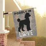 Poodle Silhouette LOVE Garden Flag | House Banner, Paw Print Decor