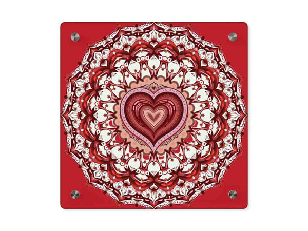 Red Heart Mandala Acrylic Wall Art Panels - Vibrant Home Decor - Iron Phoenix GHG