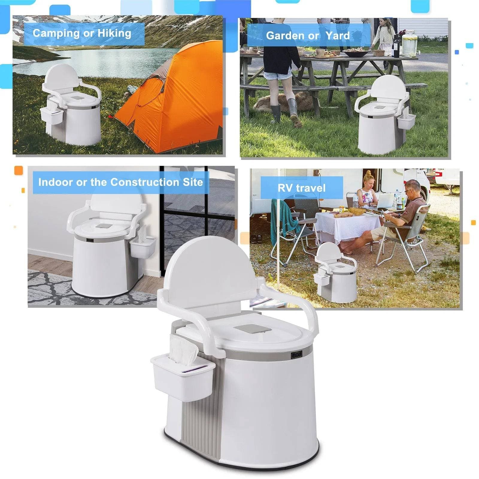 Portable Camping Toilet with Lid and Arms Off-White
