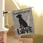 Labrador silhouette with paw LOVE Garden Flag | House Banner