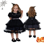 Mesh Puff Sleeve Halloween Dress - Black Front and Back Comparison | Our Phoenix Rise