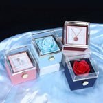 Rotating Preserved Rose Jewelry Gift Box - Assorted Colors with Rings and Necklaces | Our Phoenix Rise