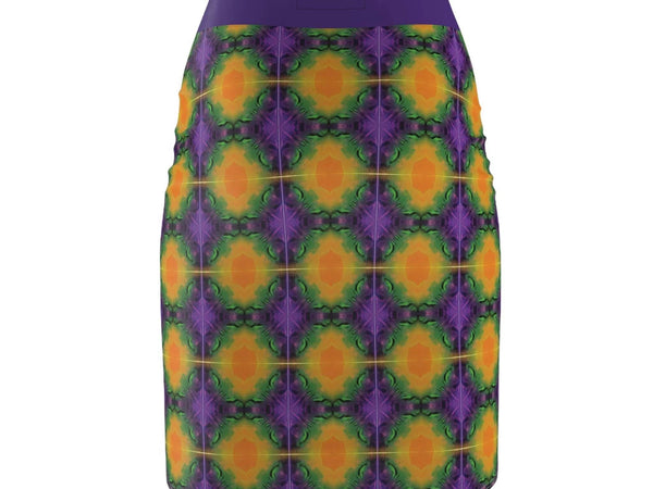 Purple and Yellow Women's Pencil Skirt, Relaxed Vibe Summer Fashion, Casual Office Wear, Stretchy Bodycon Skirt, Comfy Work Attire, Fun - Iron Phoenix GHG