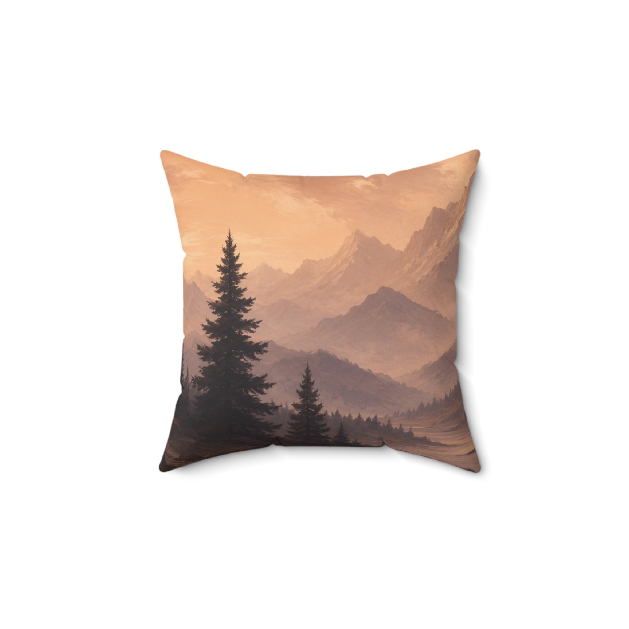 Pine Tree Sunset Mountain Throw Pillow 14-28