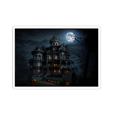 Haunted Mansion Halloween Sticker — Moonlit Spooky House Kiss-Cut Decal