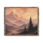 Mountain Landscape Woven Blanket | Scenic Sunset and Night Forest Throw