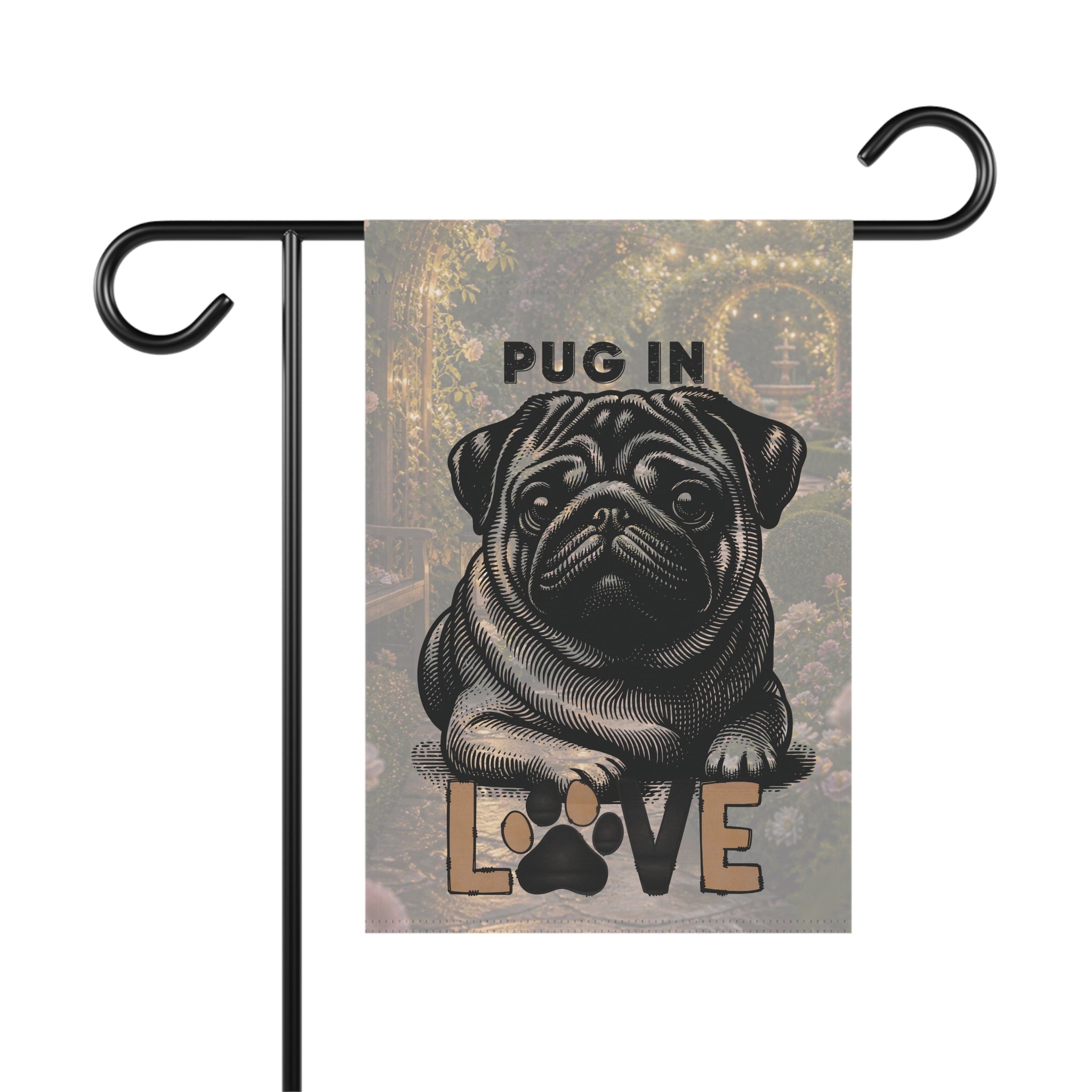 Pug Love Garden Banner, Pet Lover Decor, Dog Lover Gift, Outdoor Flag, Home & Garden Decoration