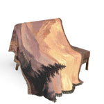 Mountain Landscape Woven Blanket | Scenic Sunset and Night Forest Throw