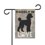 Poodle Silhouette LOVE Garden Flag | House Banner, Paw Print Decor