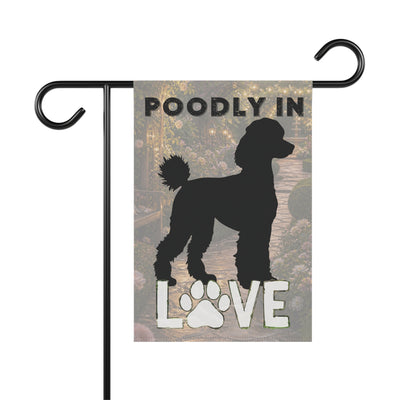 Poodle Silhouette LOVE Garden Flag | House Banner, Paw Print Decor