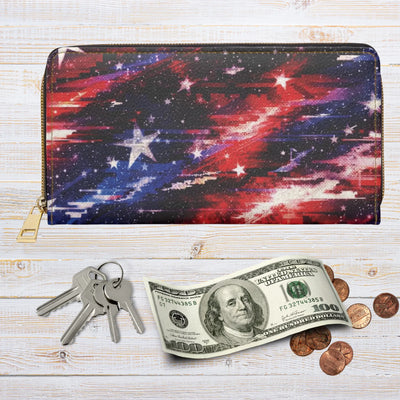 American Flag Galaxy Wallet - Patriotic Women's Zip Around Clutch | USA Pride Gift