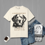 Golden Retriever Graphic T-Shirt - Ivory, front on hanger | Our Phoenix Rise