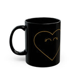 Gold Heart Face Black Mug | Cute Heart Illustration Mug