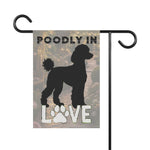 Poodle Silhouette LOVE Garden Flag | House Banner, Paw Print Decor