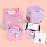 Rotating Preserved Rose Jewelry Gift Box - Pink Box with Matching Gift Bag | Our Phoenix Rise