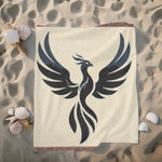 Phoenix Silhouette Woven Blanket - flat lay, close up of fringe | Our Phoenix Rise
