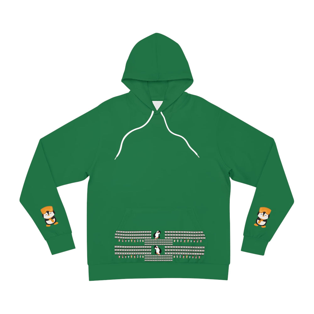 Holiday Penguin Pattern Hoodie — Festive Green Christmas Sweatshirt