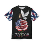 Freedom Rose Tee — American Flag Rose, Dove & Liberty Bell Patriotic T-Shirt