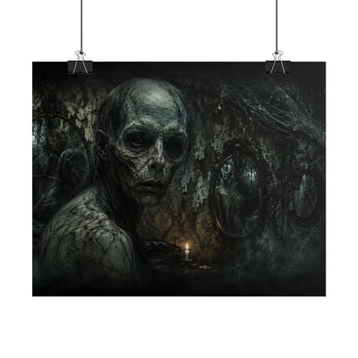 Horror Creature Poster | Rolled Poster, Dark Cave, Creepy Skeleton Figure