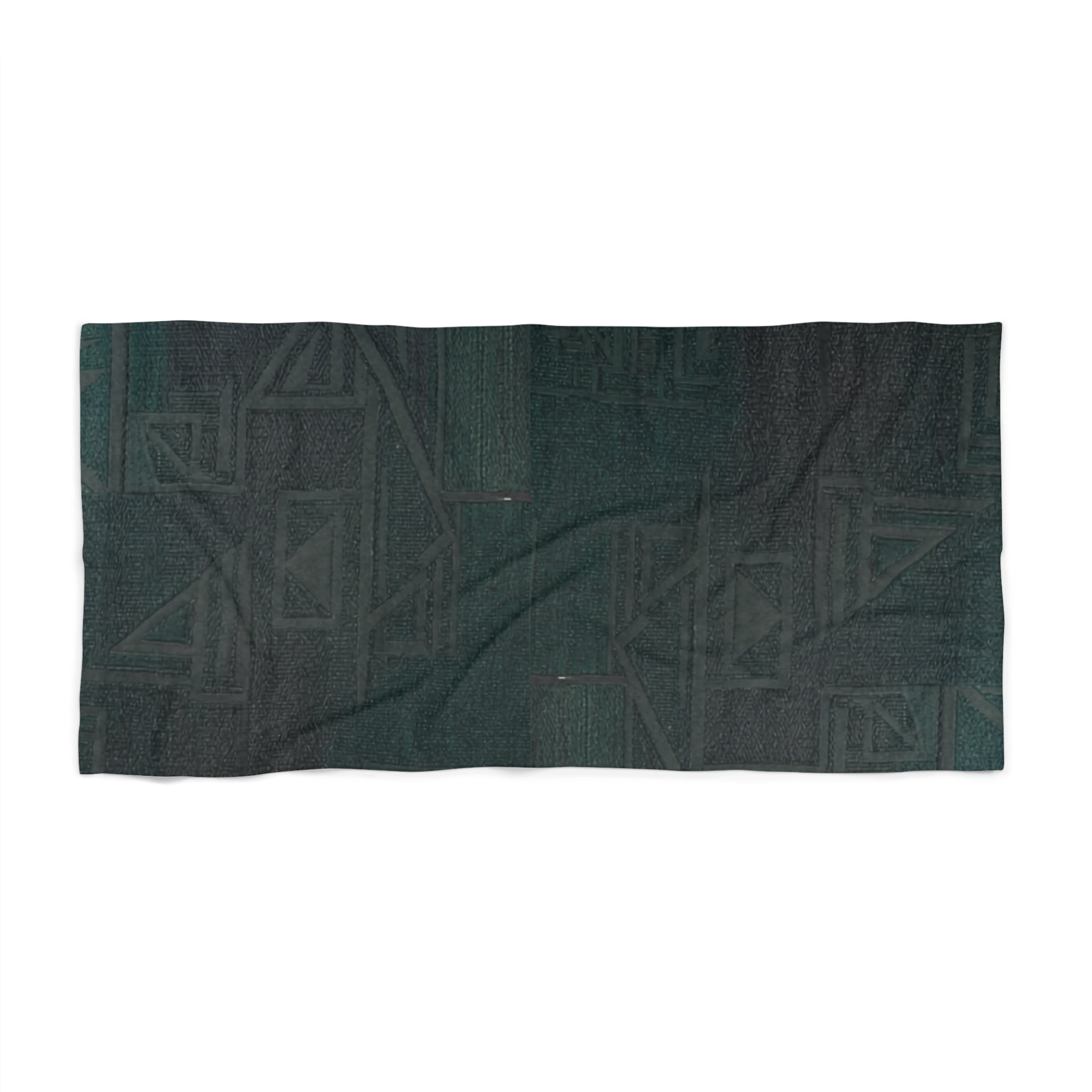 Dark Teal Geometric Beach Towel — Subtle Tribal Pattern for Coastal & Pool Days