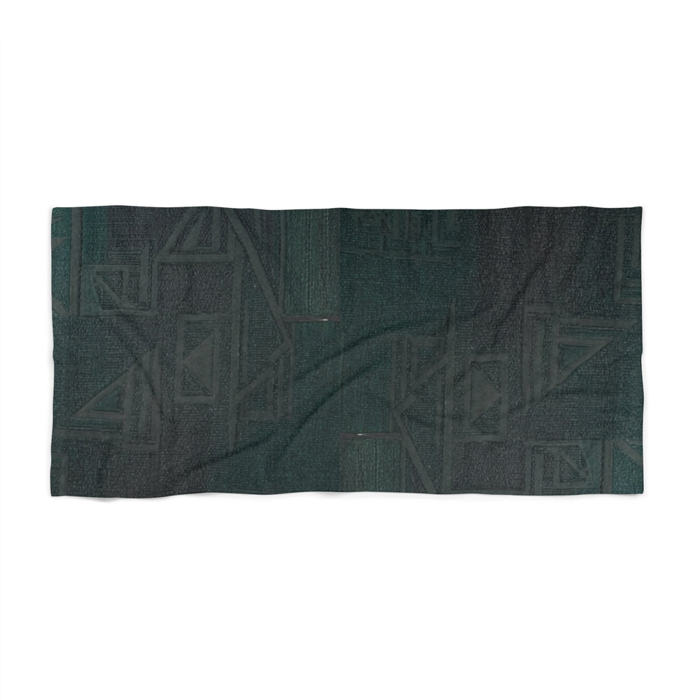 Dark Teal Geometric Beach Towel — Subtle Tribal Pattern for Coastal & Pool Days