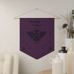 Moth & Moon Pennant Banner — Gothic Botanical Wall Flag