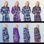 Geometric Print Hoodie Dress - Blue block pattern with model hands in pockets | Our Phoenix Rise
